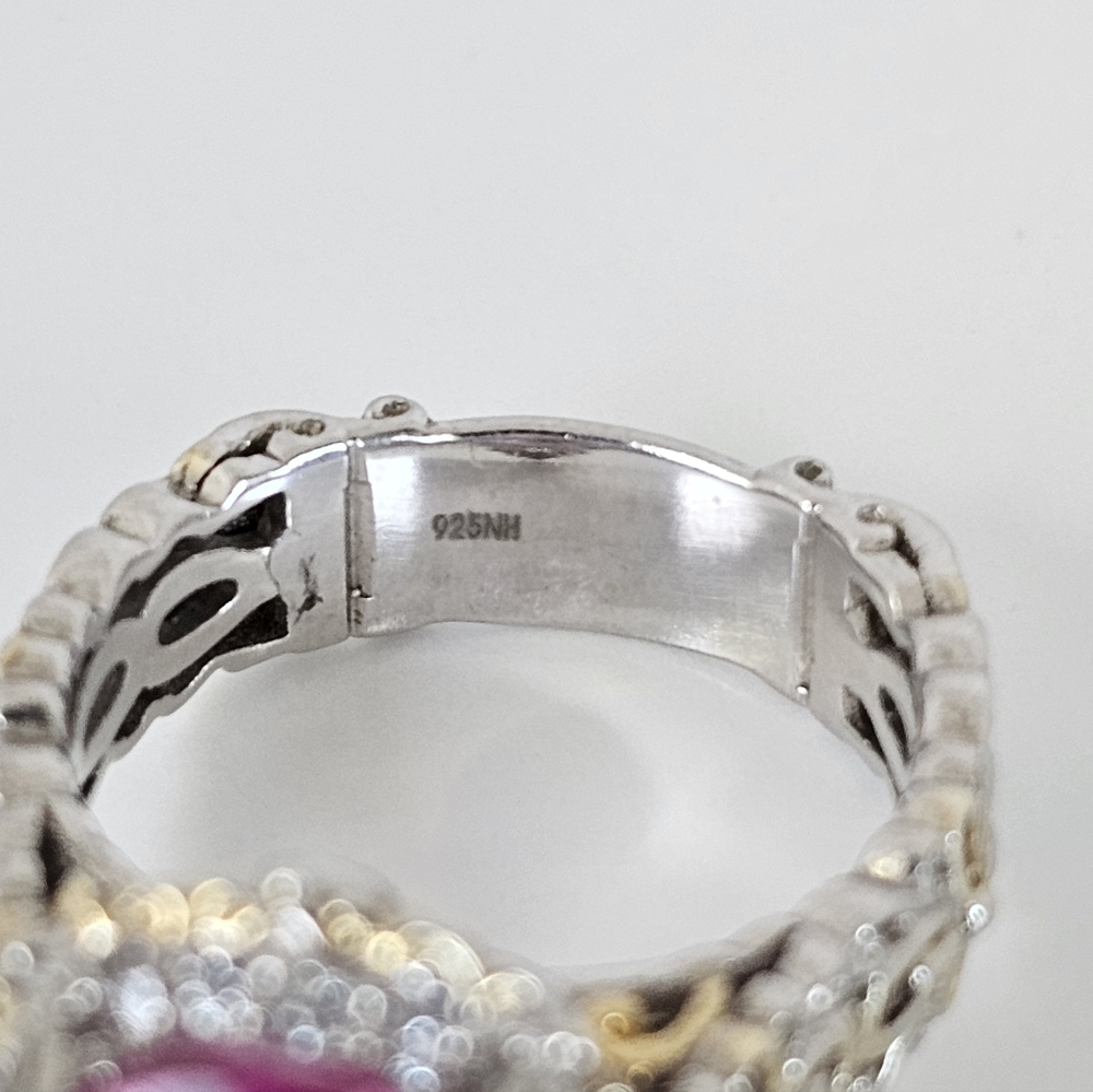 Gems En Vogue Pink Topaz & Zircon Ring Palladium Sterling Silver 18k Size 7! - Picture 7 of 8